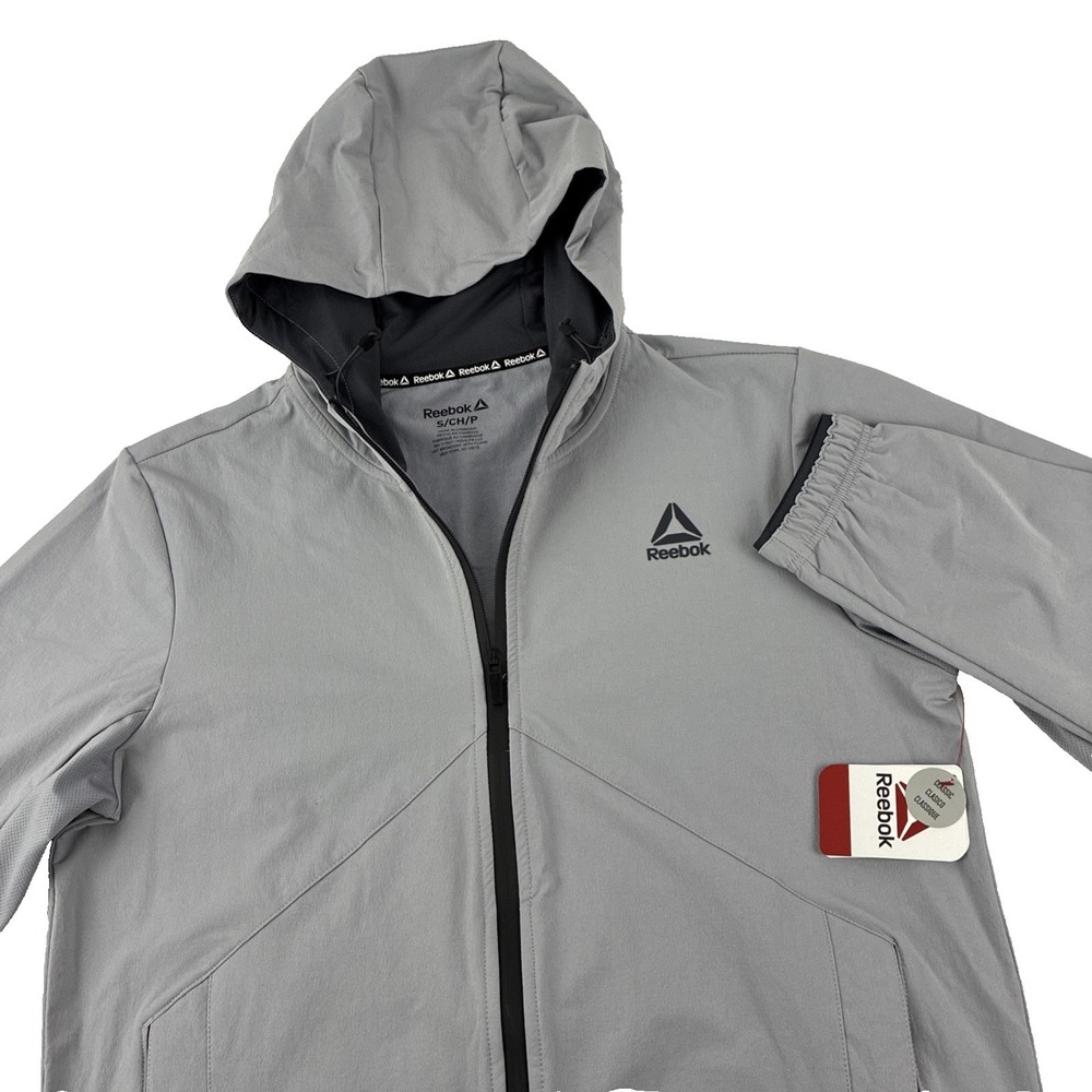 New Mens Reebok Ascent Full Zip Windbreaker Jacket Size Small NWT Gray Sleet - Picture 1 of 8